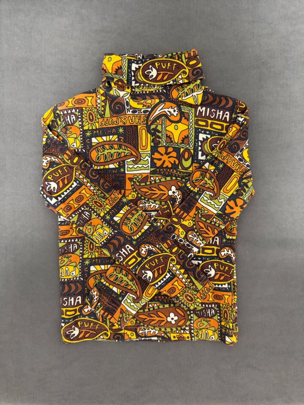 Misha And Puff Retro Graphic Turtleneck in Orange, Yellow, Brown, Green